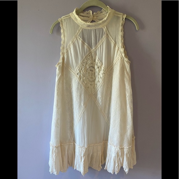 Free People High Neck Embroidered Cream Dress - Picture 3 of 6